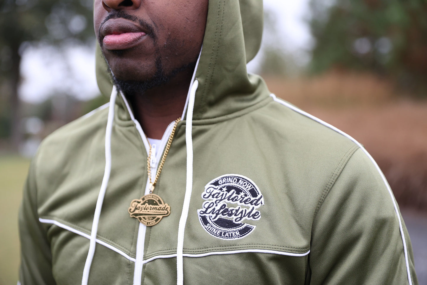 Taylored Lifestyle Olive Green and White Sweatsuit