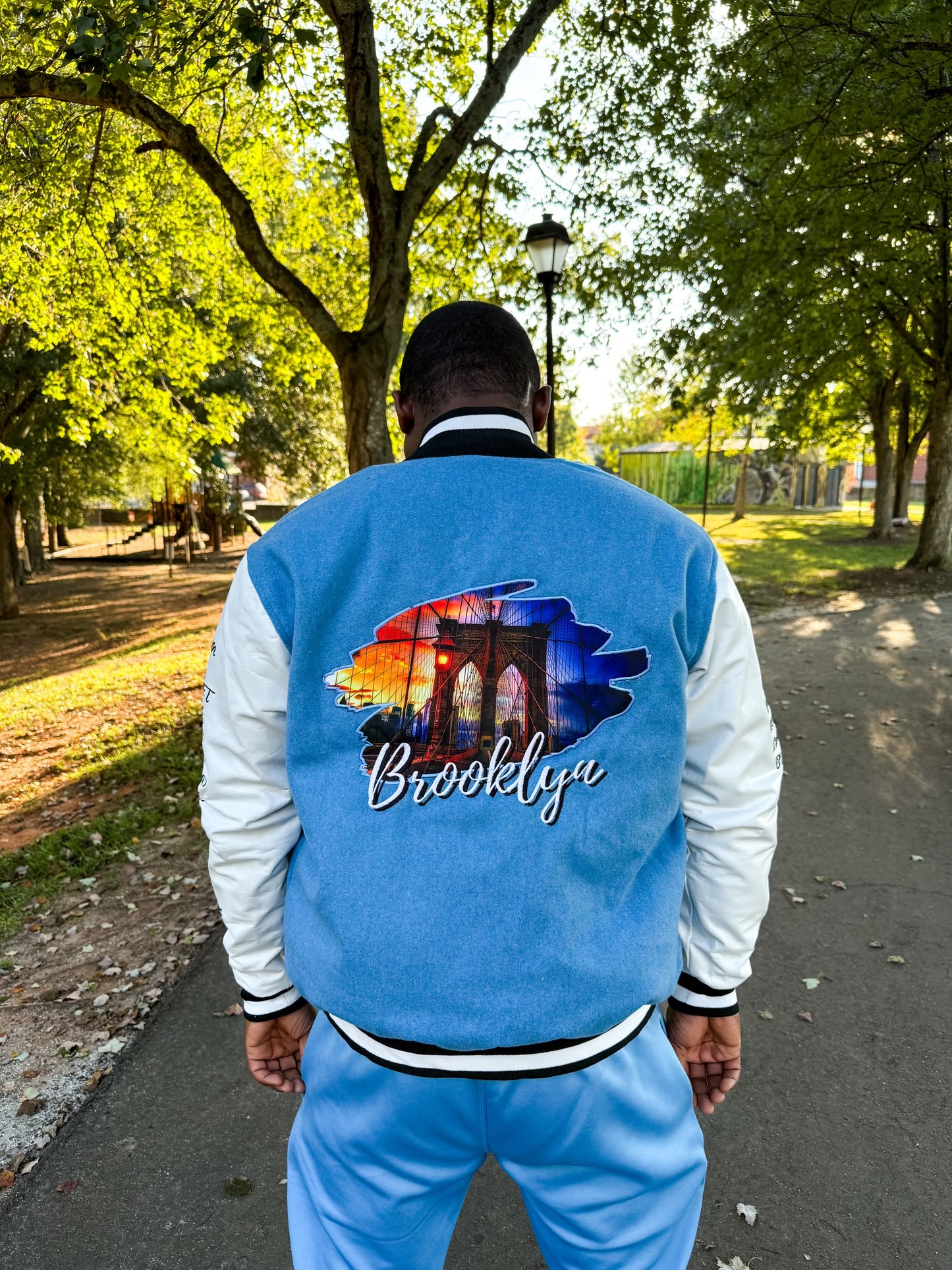 Big Brooklyn Carolina Blue Black and White Varsity Jacket (PRE ORDER)