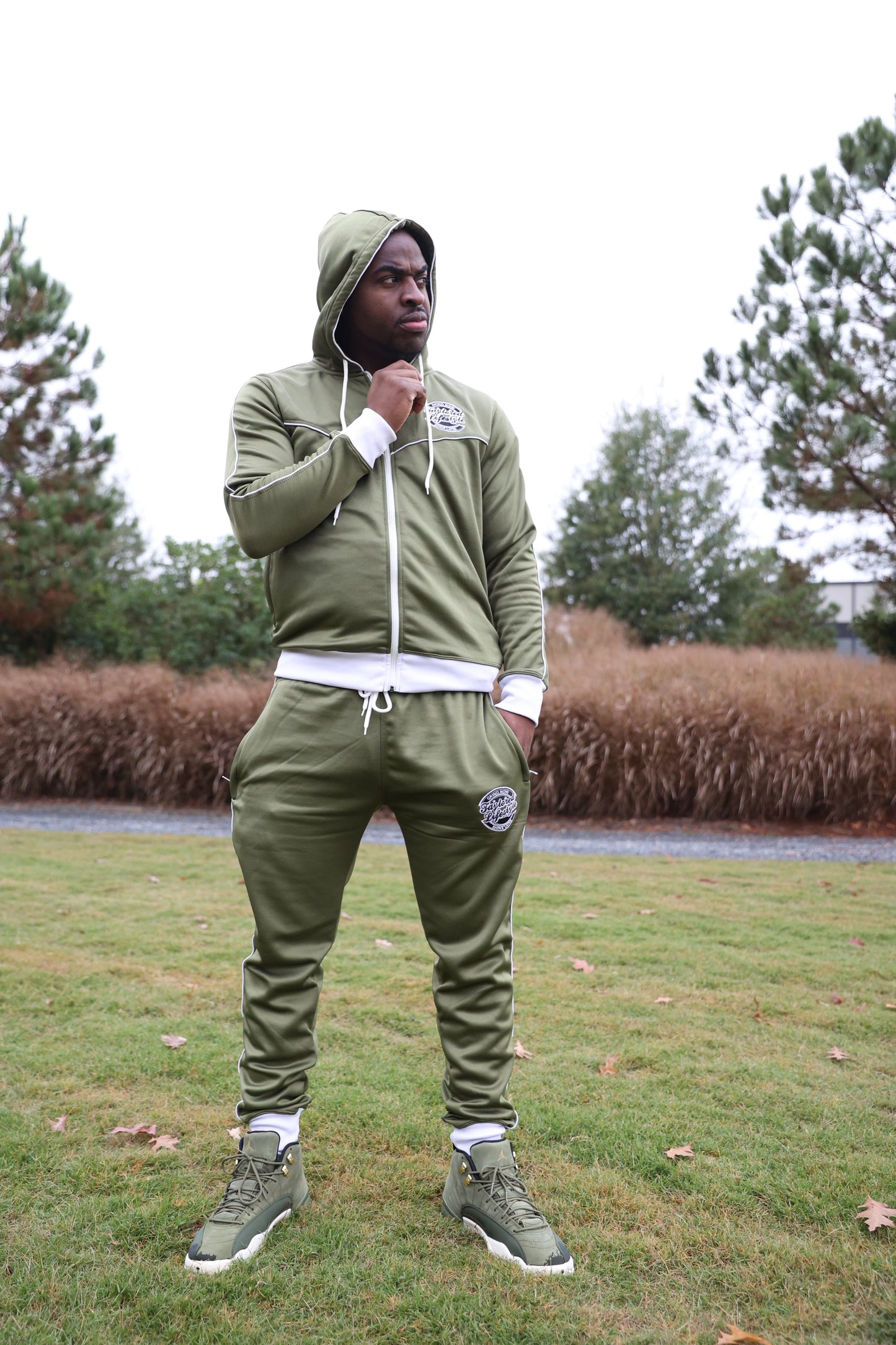 Taylored Lifestyle Olive Green and White Sweatsuit