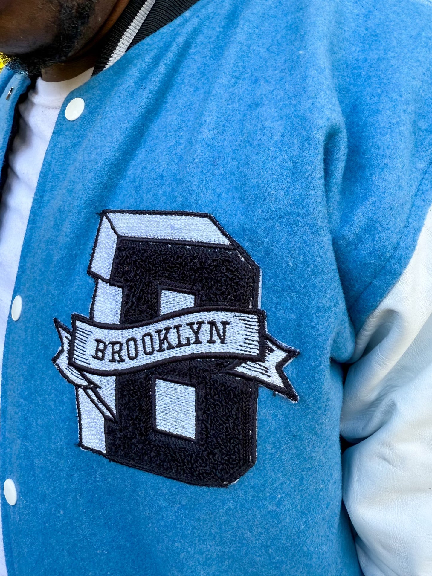 Big Brooklyn Carolina Blue Black and White Varsity Jacket (PRE ORDER)