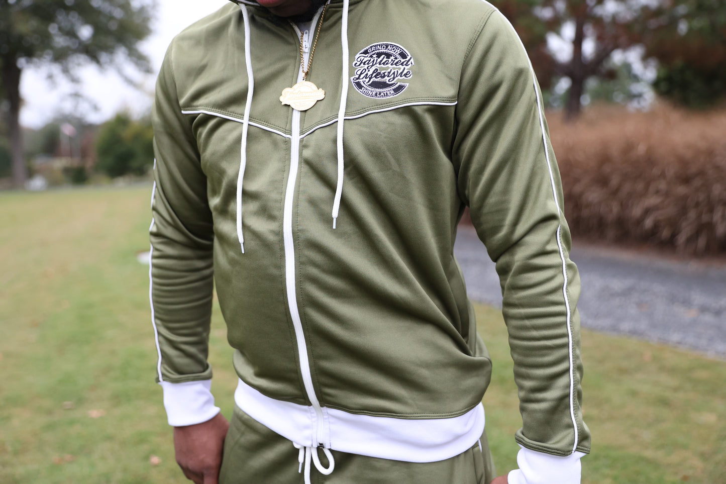 Taylored Lifestyle Olive Green and White Sweatsuit