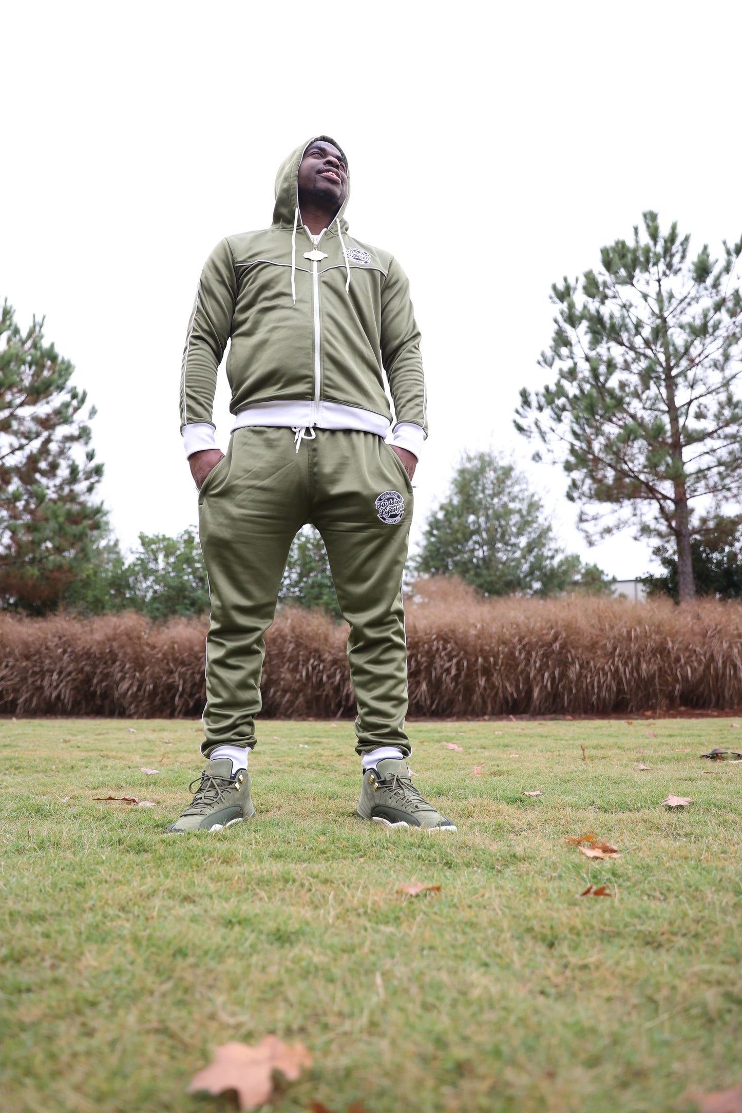 Taylored Lifestyle Olive Green and White Sweatsuit