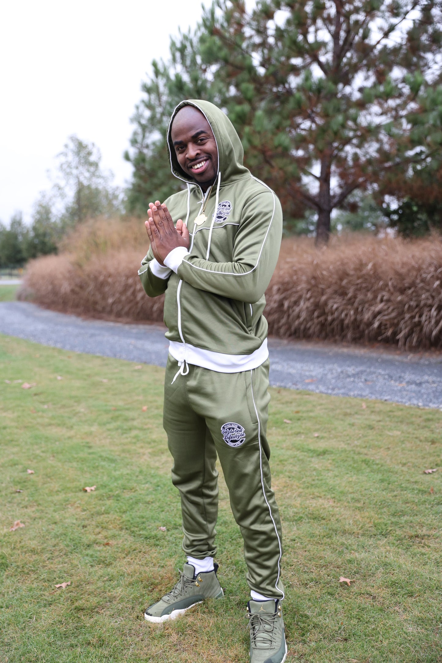 Taylored Lifestyle Olive Green and White Sweatsuit