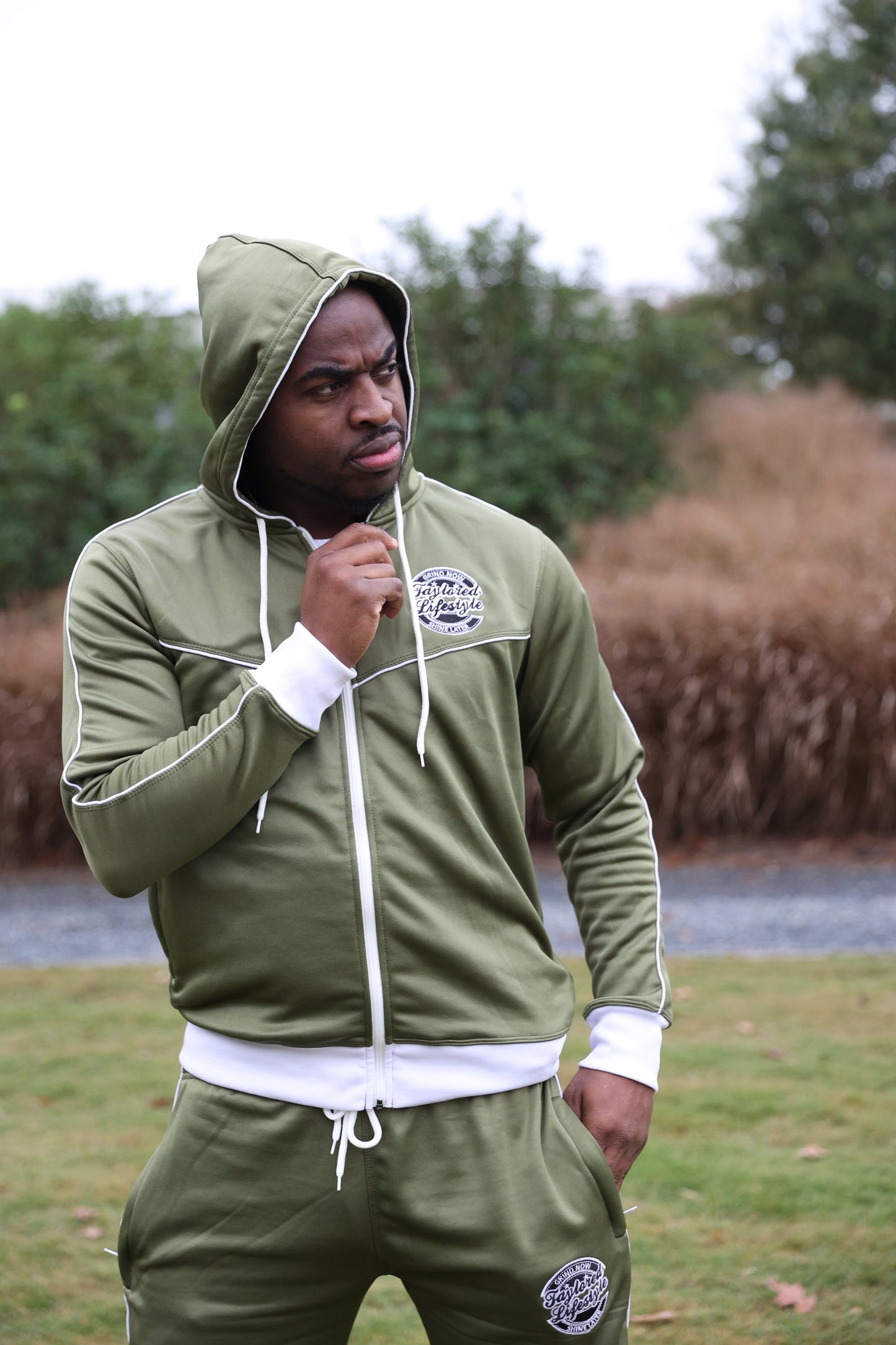 Taylored Lifestyle Olive Green and White Sweatsuit