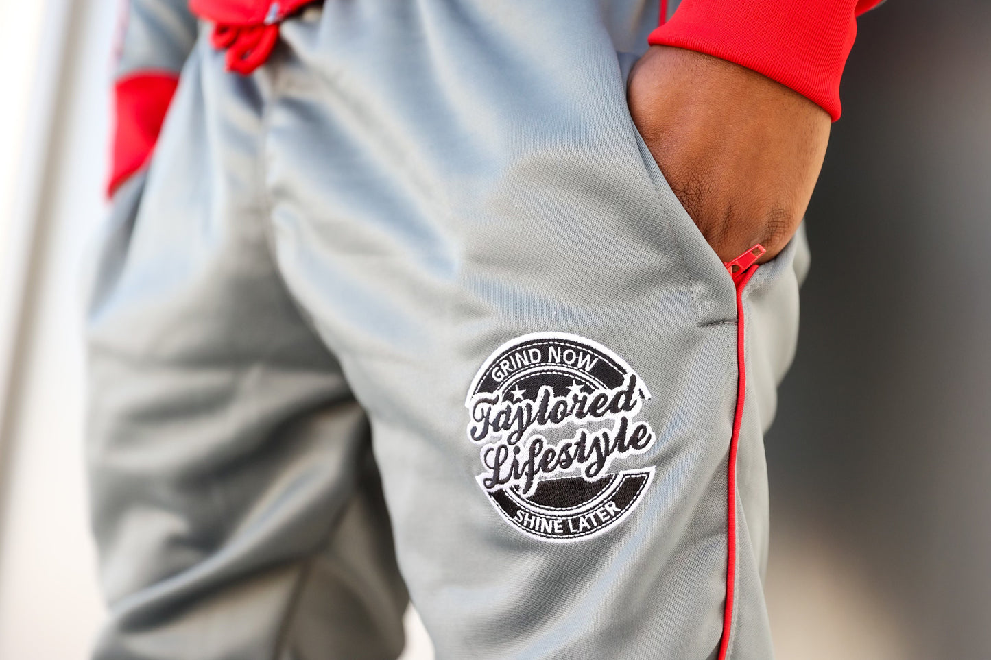 Taylored Gray and Red Sweatsuit