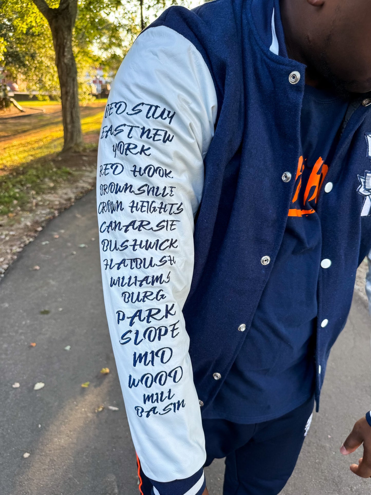 Big Brooklyn Navy Blue and White Varsity Jacket (PRE ORDER)