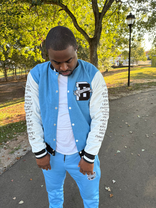 Big Brooklyn Carolina Blue Black and White Varsity Jacket (PRE ORDER)