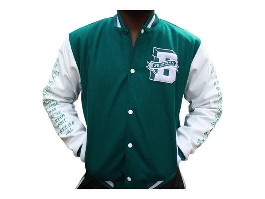 Big Brooklyn Pine Green and White Varsity Jacket (PRE ORDER)