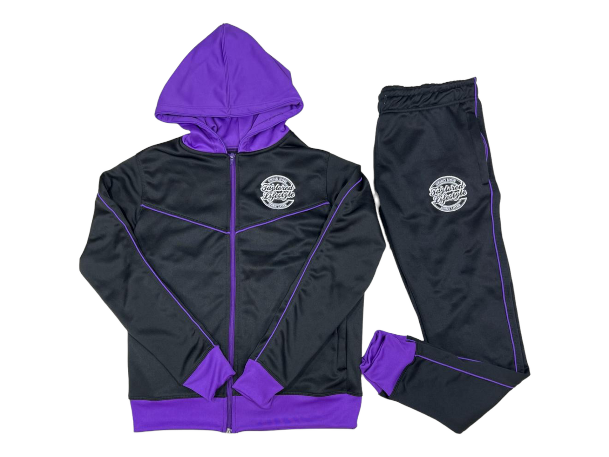 Black and purple sweatsuit sale